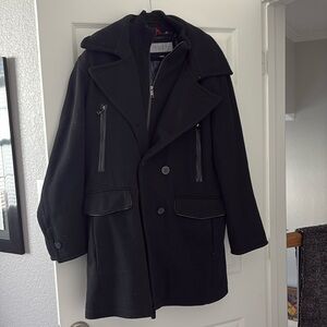 Large Andrew marc pea coat with attached zipper vest.